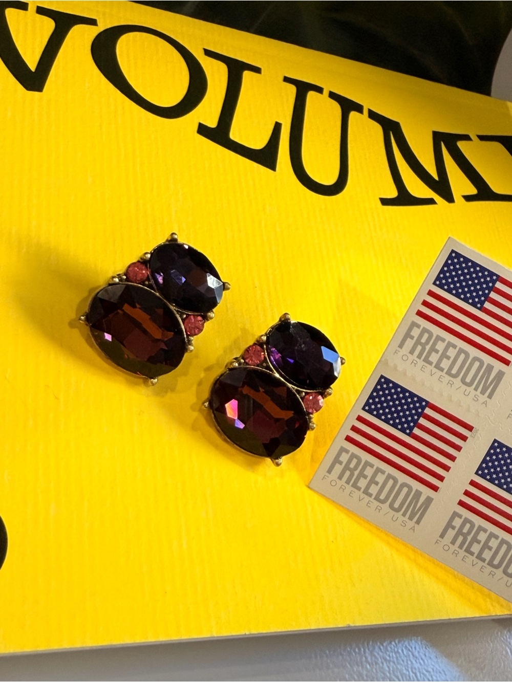 Gold-Tone Purple & Burgundy Crystal Stud Earrings - Picture 5 of 7